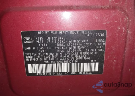 2017 Subaru Outback 2.5I Premium z USA, uszkodzony, nr VIN 4S4BSADC3H3221126